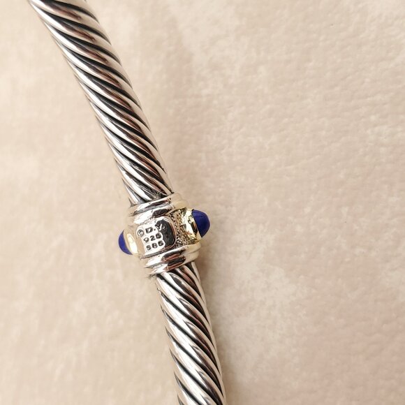 David Yurman Cable Bracelet in Sterling Silver  & 14K Gold w Blue Topaz & Lazuli - Picture 4 of 8